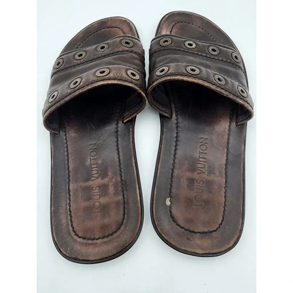 Louis Vuitton Brown Leather Studded Sandals Mens Please Read Description - Picture 4 of 8